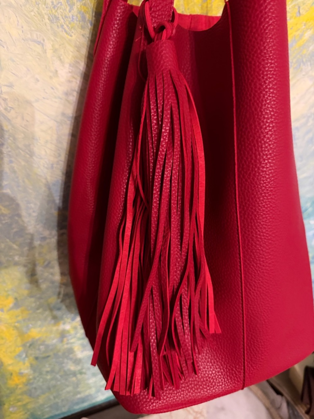 Shiraleah Chicago Red Large Tassels Shoulder Bucket Bag